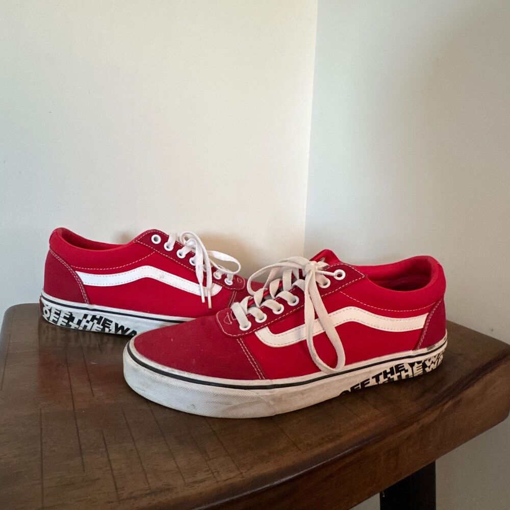 Vans Red Old Skool Sneakers Off The Wall Sidewall Logo Skate Shoes Men 10.5